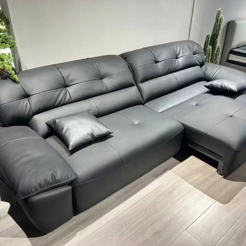Italian down microfiber leather straight row sofa living room electric zero