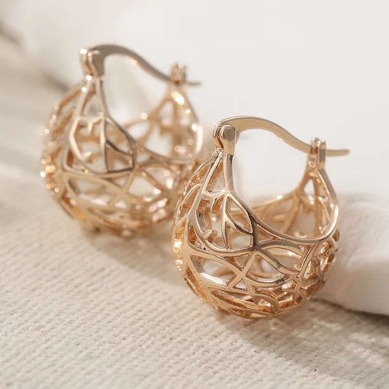 New Design Bird's Nest Shape Earrings Niche Sense Hollowed-Out Gold Plated Earrings Women Jewelry Accessories Idea Gifts