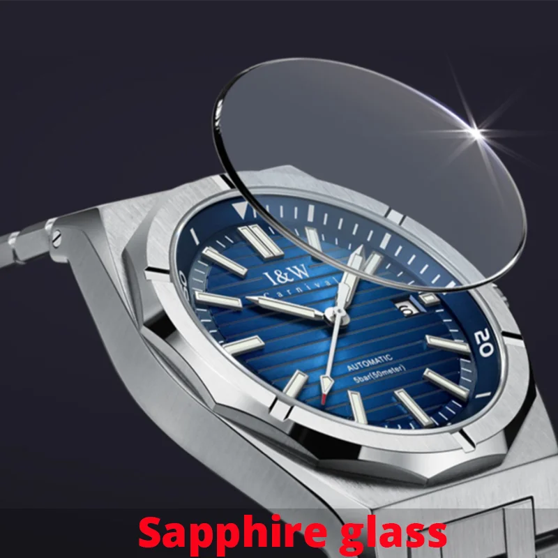 I&W Blue Mechanical Wristwatches Original MIYOTA Movement Automatic Watches Luxury Men Sapphire Calendar Luminous Montres hommes