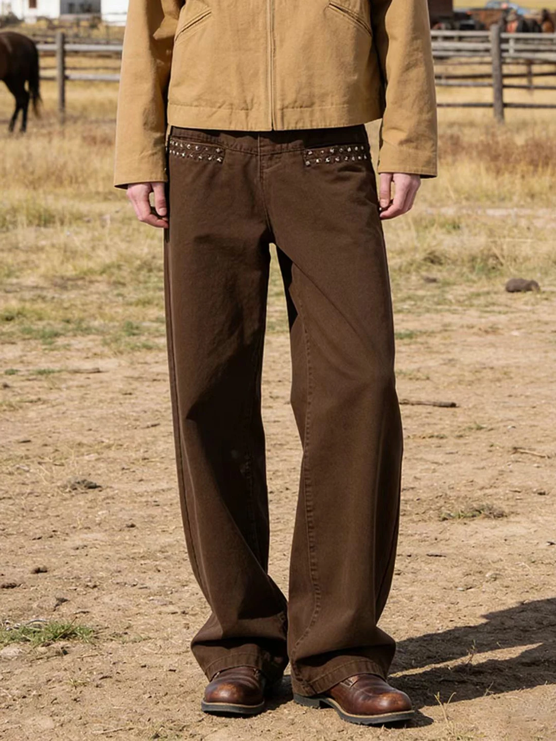 

Мужские джинсы в американском ретро-стиле, широкие, из денима, с эффектом потертости, с декором в виде звезд, рабочие брюки, повседневные, прямого кроя