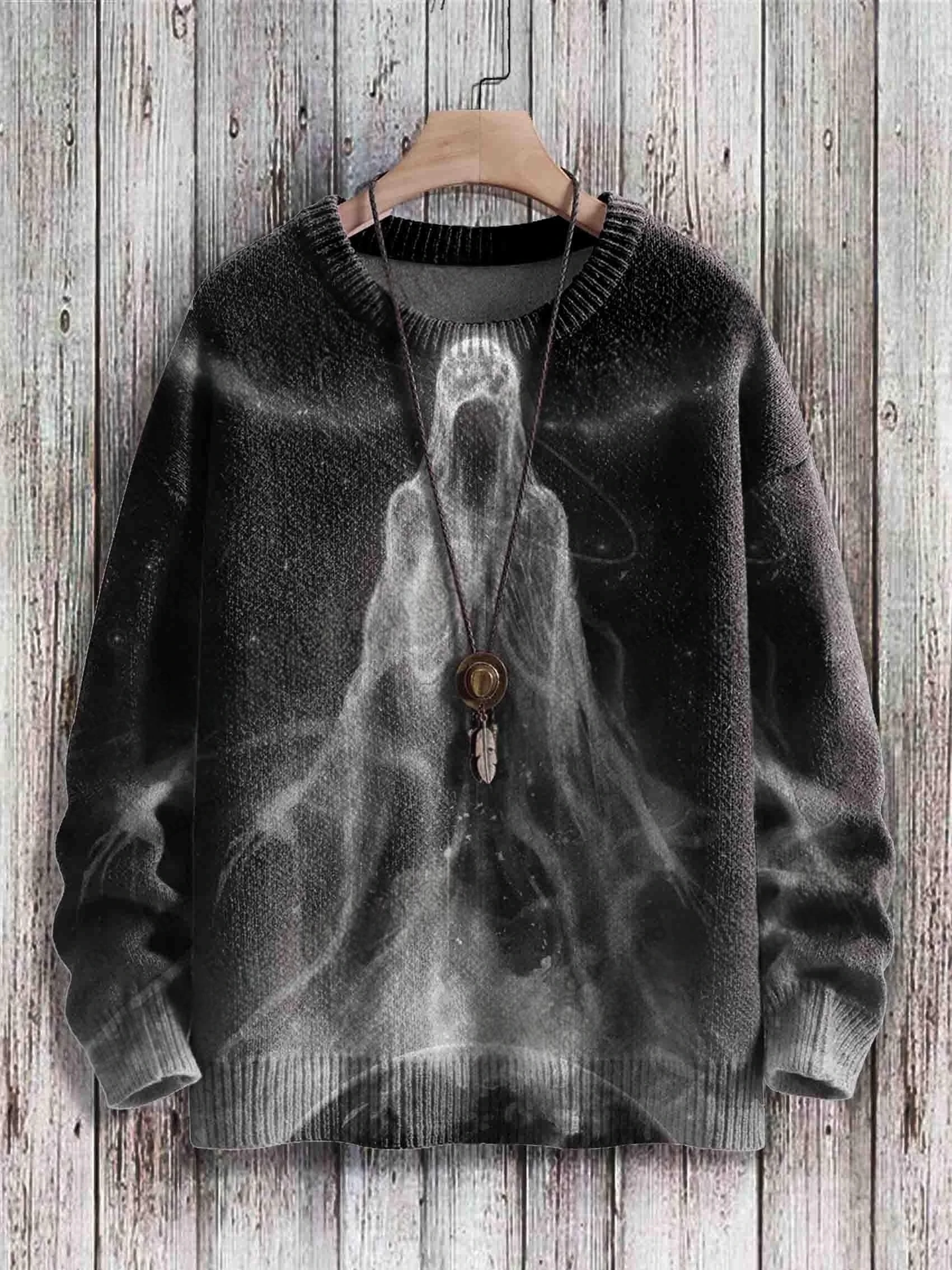 Halloween Wizard Frog Magic Art Pattern 3D Printed Men's Knitted Pullover Winter Unisex Casual Knit Sweater