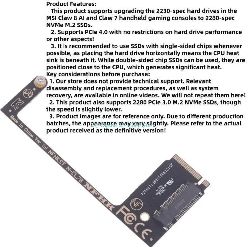 E74D 2230 to 2280 Drive Expansion Adapter Supporting Up to 8TB for Handheld Systems