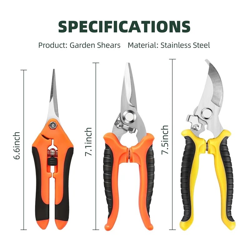 N89R 3 Pack Garden Pruning Shears, Stainless Steel Garden Shears, Gardening Shears, Gardening Scissors, Garden Scissors Easy Ins