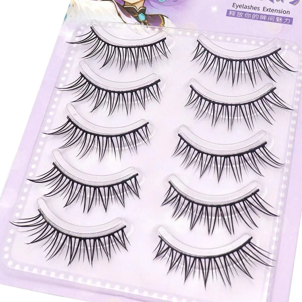 Faux cils de renard d'aspect naturel pour femmes, apparence moelleuse, grappe individuelle, bande transparente, 5 paires