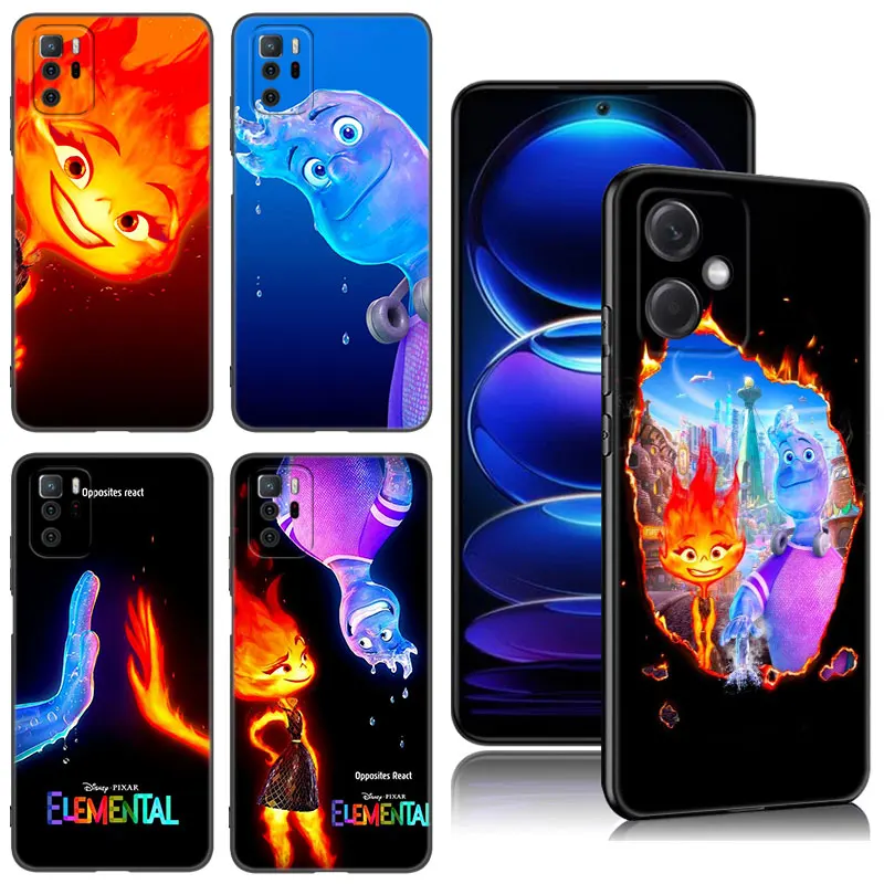 Disney Elemental Black Silicone Phone Case For Xiaomi Redmi Note 9 10 11 11S 11T 12 13 Pro 5G Plus 9S 10S 12S