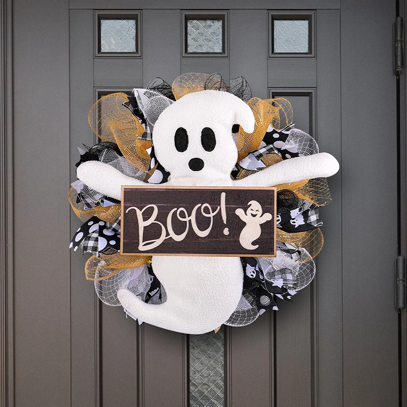 Halloween Ghost BOO Wreath Halloween Garland Door Hanging Wreath Home Party Supplies Party Pendant Door Hanger Home Decoration