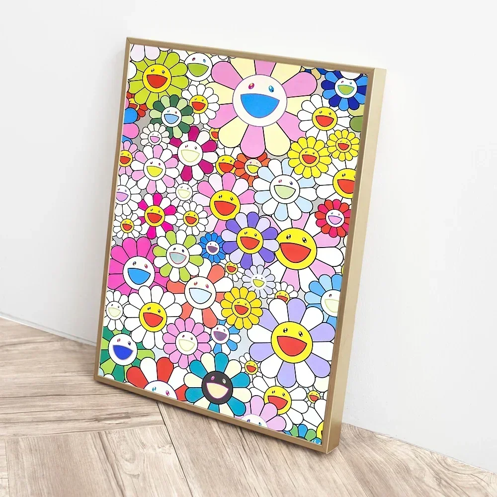 Cute T-Takashi Flowers M-Murakami Anime Posters Sticky Fancy Wall Sticker for Living Room Bar Decoration Room Wall Decor