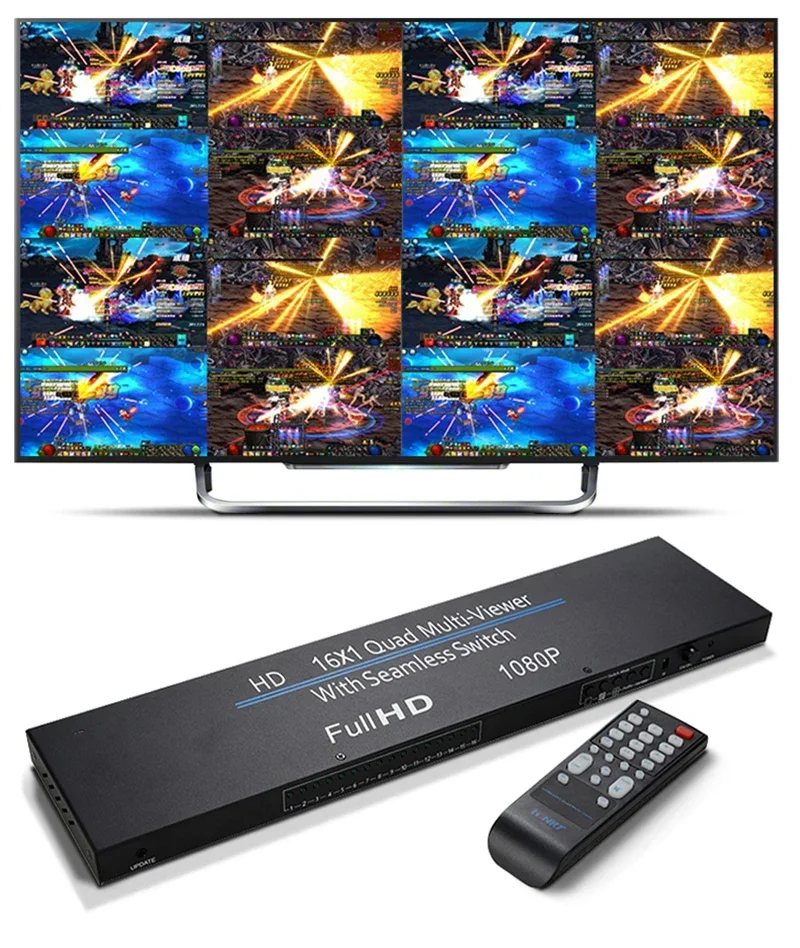 1080P 16x1 HDMI multivisor 8 10 16 segmentación de pantalla interruptor continuo multipantalla divisor 4x1 Quad multivisor juego PC a TV