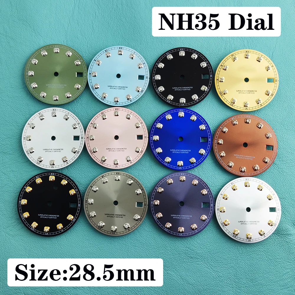 

NH35 Dial 28.5mm S Logo, artificial glass scale clock dial, sun patterned gold trimmed dial, suitable for NH35/NH36 movements