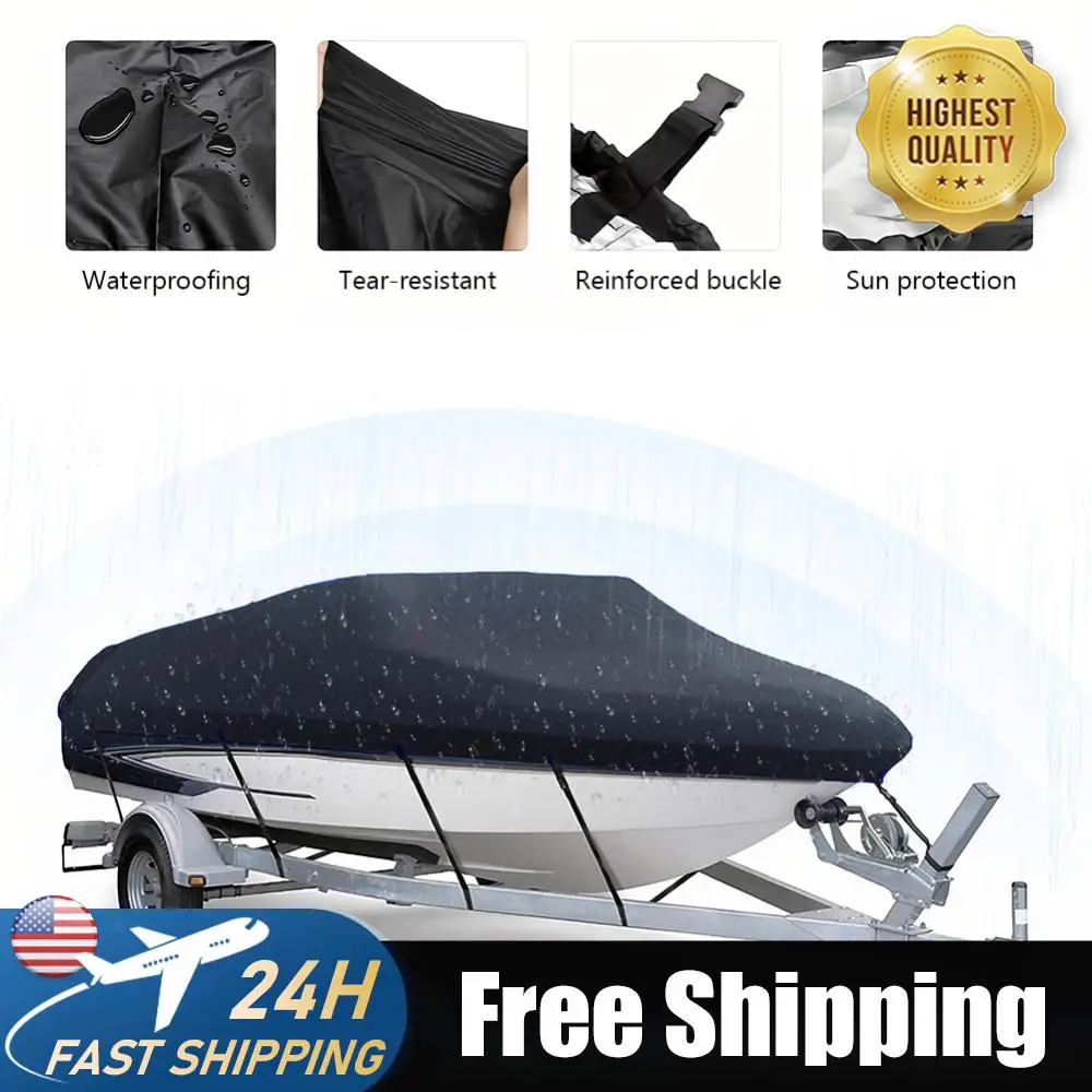 

14-16FT Boat Cover 210D Oxford Cloth Fishing Skiing Boat Protector Waterproof Sailing Boats Cover for Yachts Motors Rowing Boats