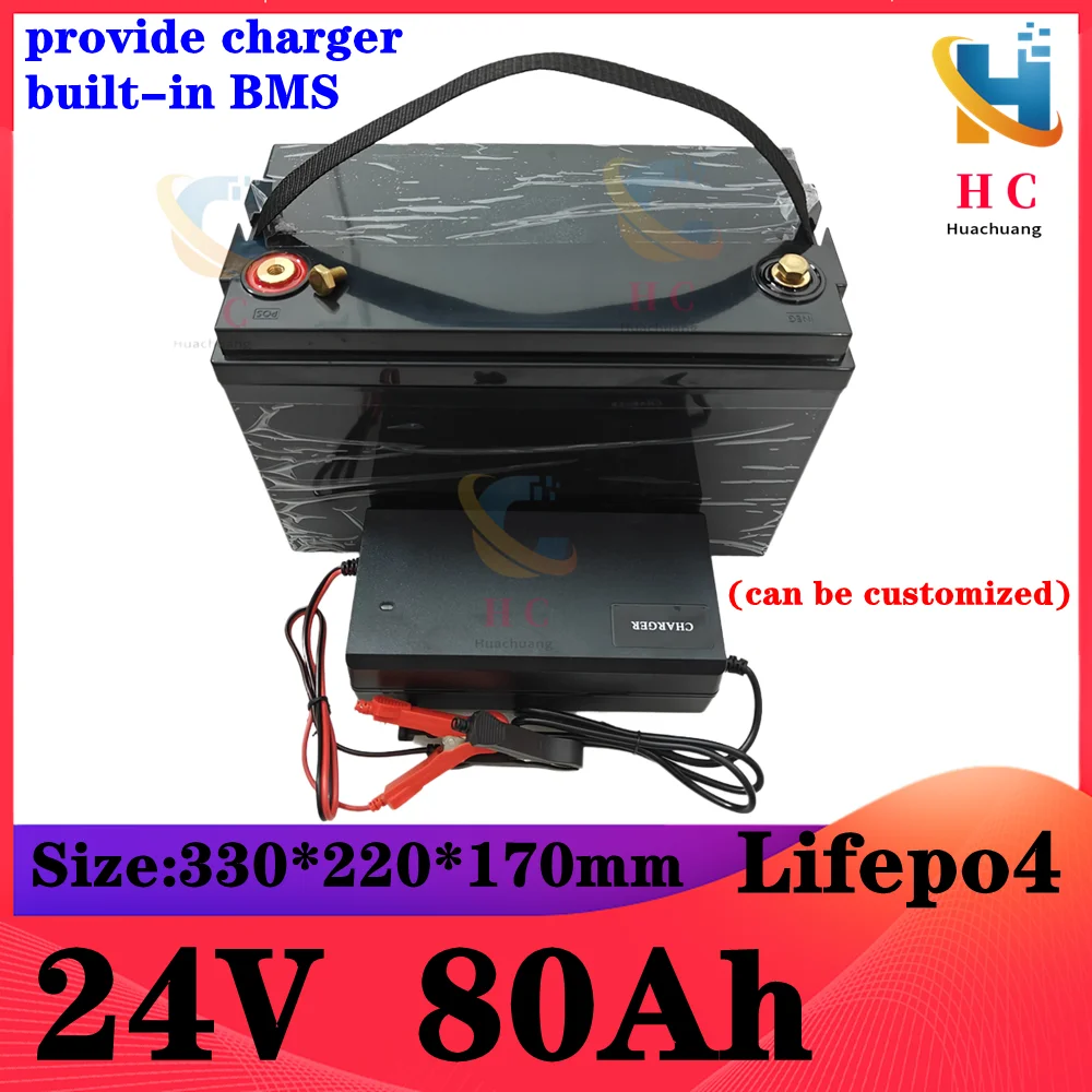 

24V 80Ah Lifepo4 Battery Pack For Energy Storage System UPS EV Scooter Motor Home Golf Trolley Solar Street Light+10A Charger