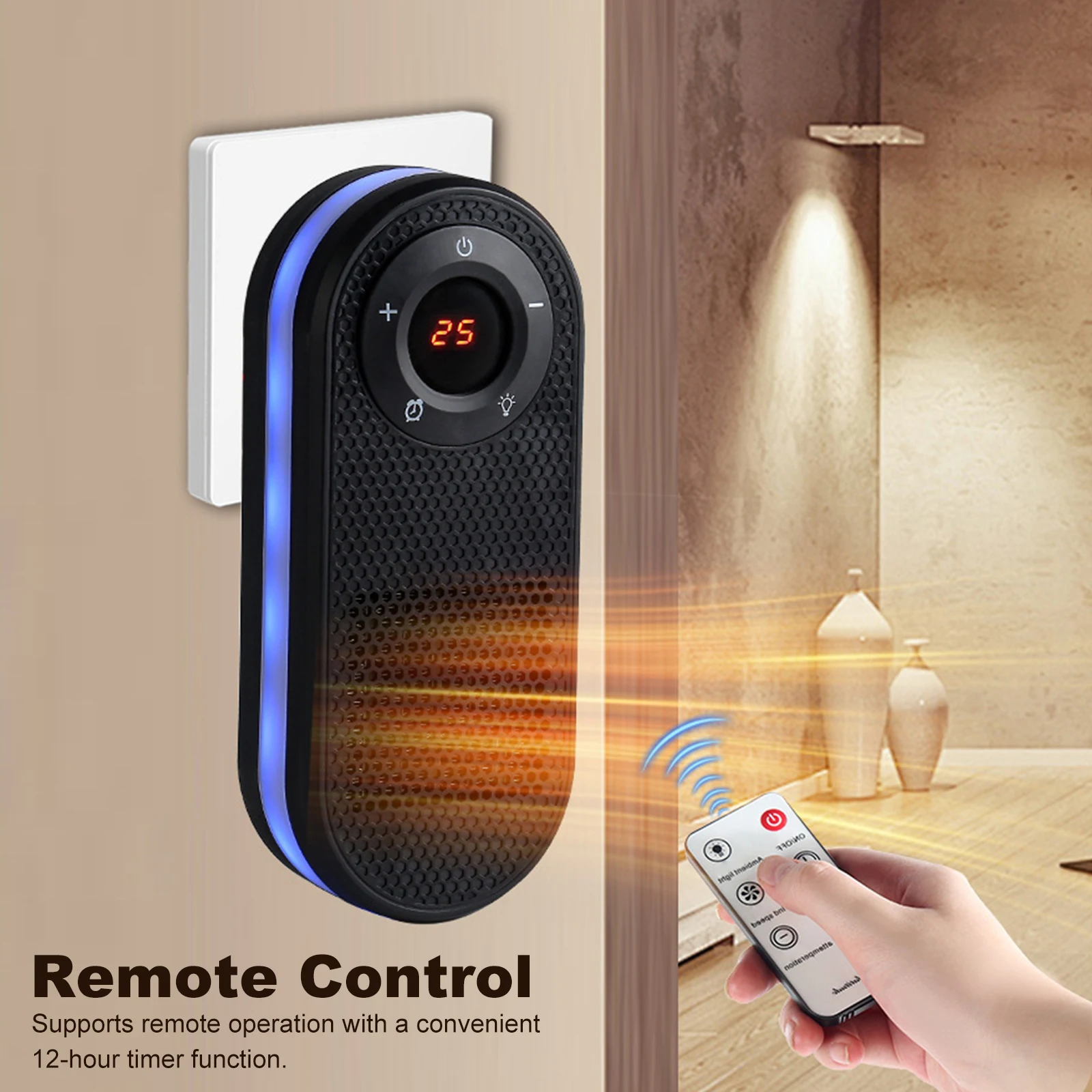 

Electric Heater Plug In Wall Room Heater Home Appliance 180 Degree Rotatable Heating Stove Mini Radiator Remote Warmer Machine