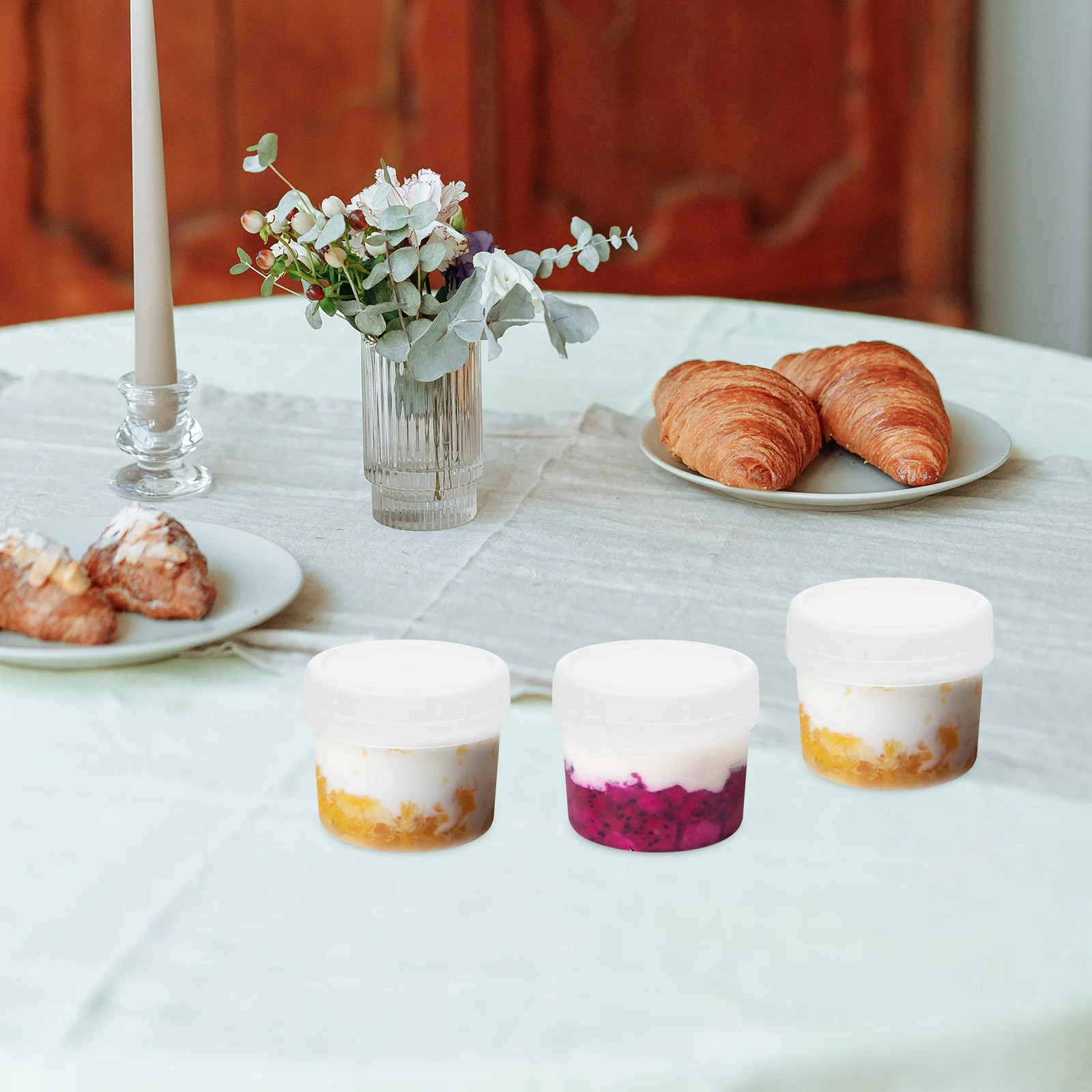 

20 Set Pudding Yogurt Cup Ice Cream Jars with Cover Storage Cups White Containers