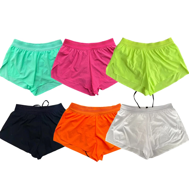 Shorts esportivos para maratona e corrida, secagem rápida, respirável, atlético, com camada interna triangular, leve