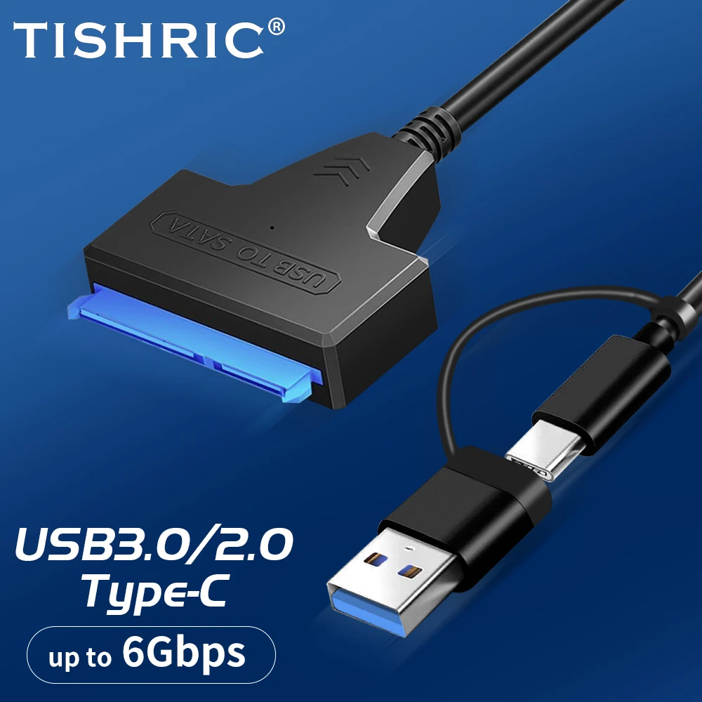 TISHRIC  2-in-1 Hard Drive Cable SATA 22Pin to Type-C USB 3.0 Easy Drive Cable External HDD SSD Hard Drive Adapter for Laptop PC