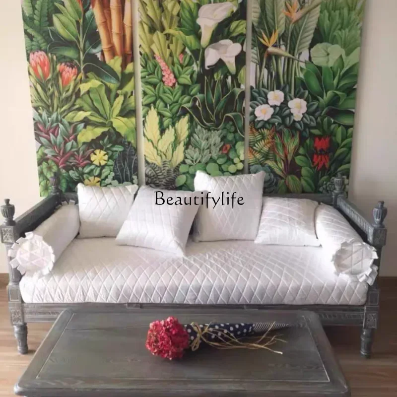 

French high-end solid wood carving flower sofa living room furniture American retro old three sofa bed