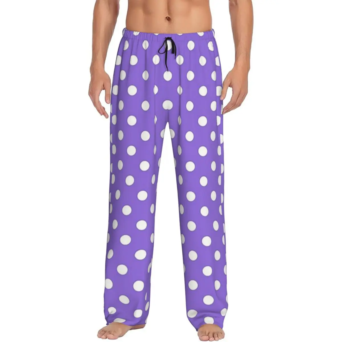 

Custom White Polka Dots Over Purple Pajama Pants Men Sleepwear Sleep Lounge Bottoms with Pockets