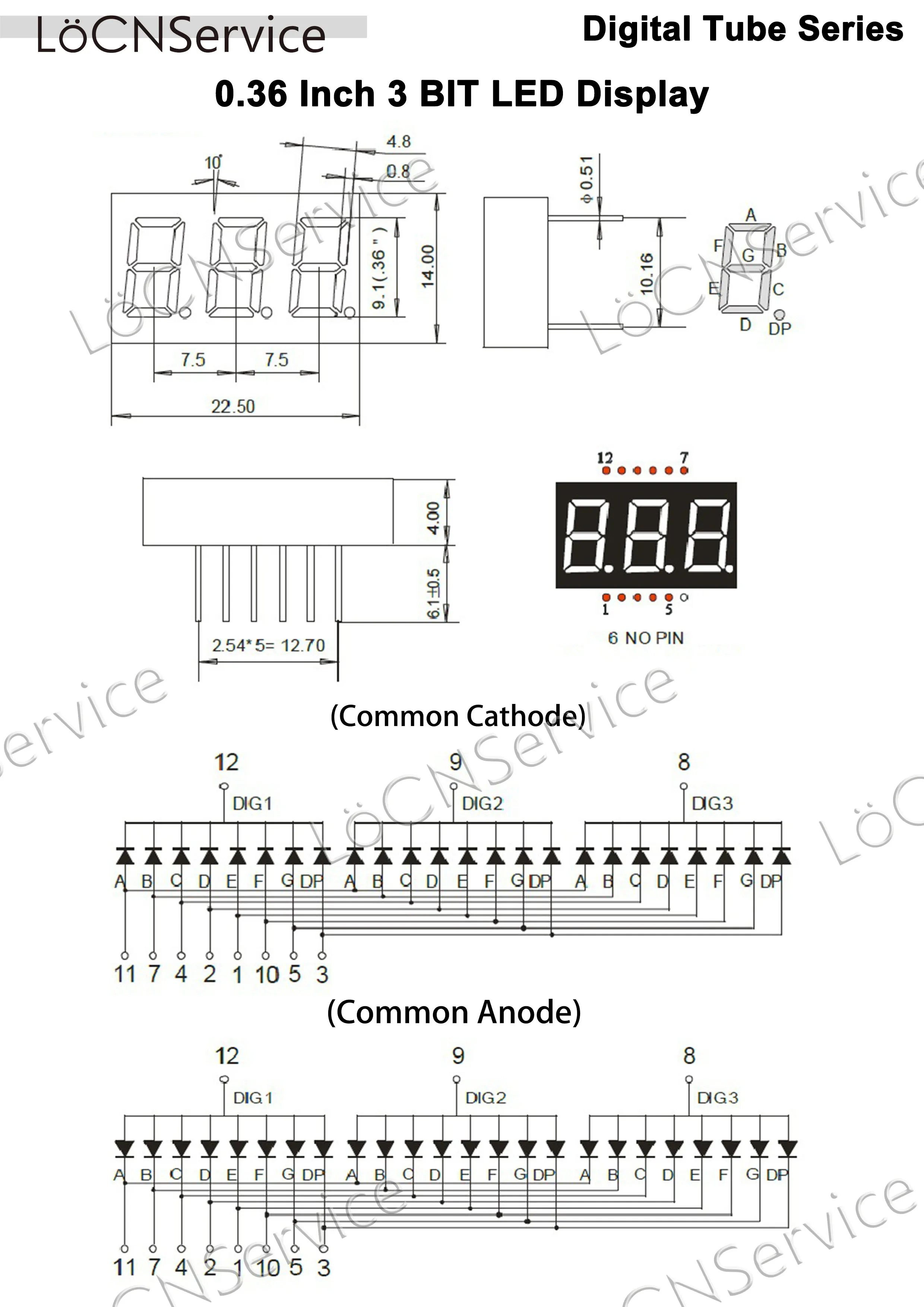 LoCNService 30PCS 0.36นิ้วจอแสดงผล LED หลอดดิจิตอล3บิตสีแดงสีเหลืองสีเขียวสีฟ้าสีขาวทั่วไป Anode/แคโทด7 0.36นิ้ว