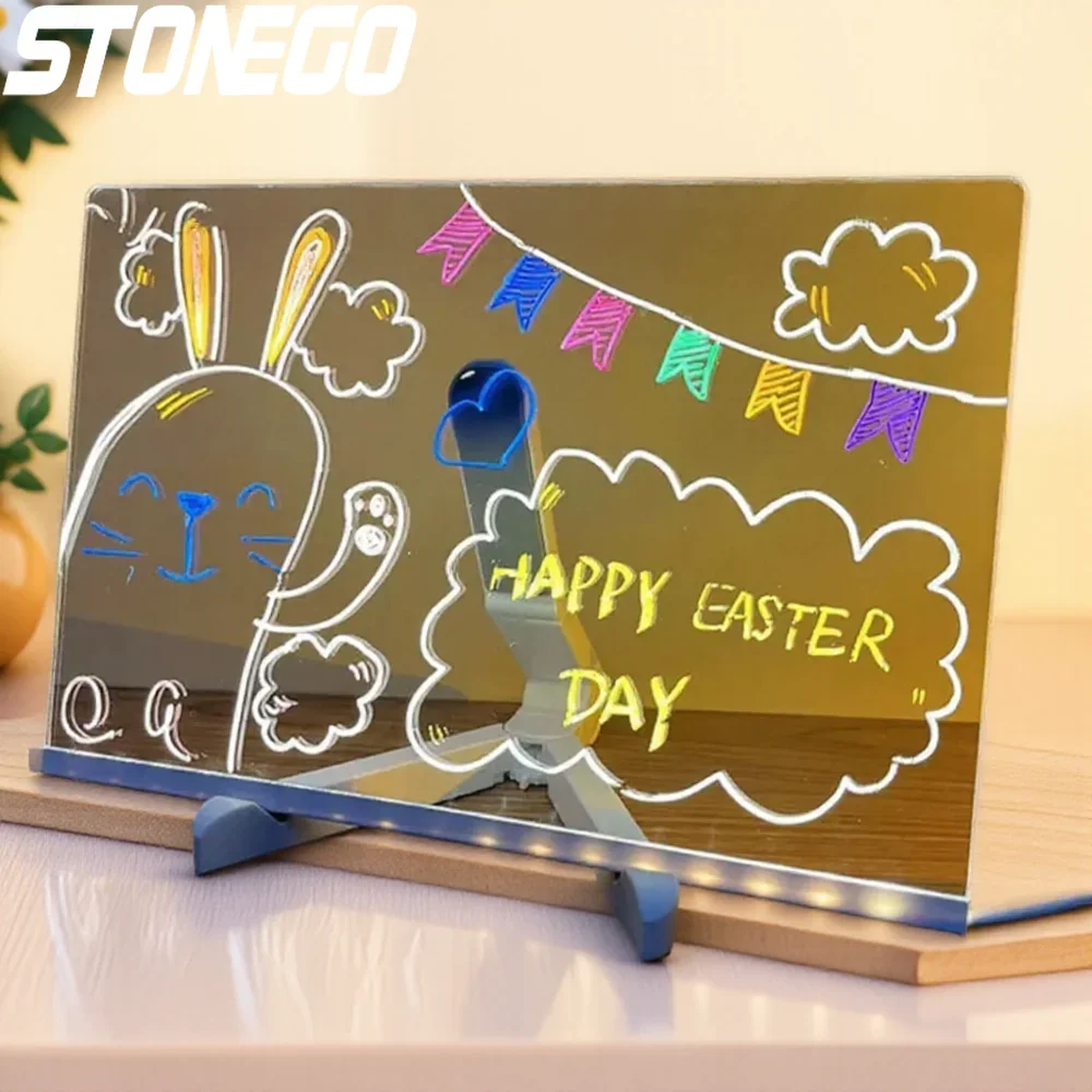 Tablica akrylowa z możliwością wymazywania i podświetleniem LED, 7 kolorowych pisaków do reklamowania, dekoracji sypialni, artykuły biurowe