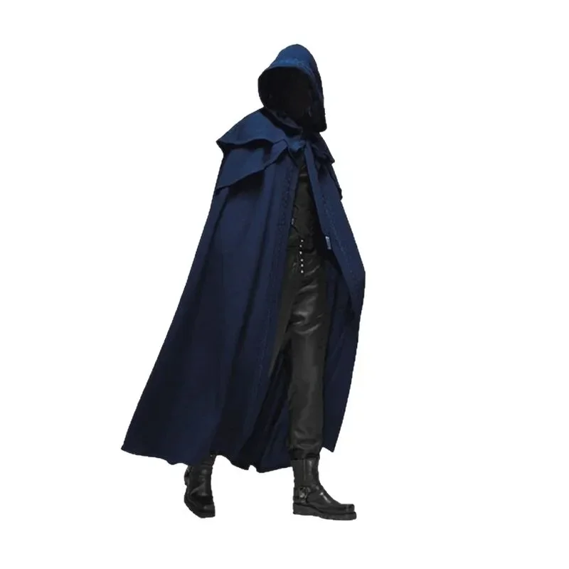 Men Monk Cosplay Outfit Medieval Vintage Gothic Hooded Loose Black Long Cape Poncho  Trench Winter Cloak Coat  Halloween view 5