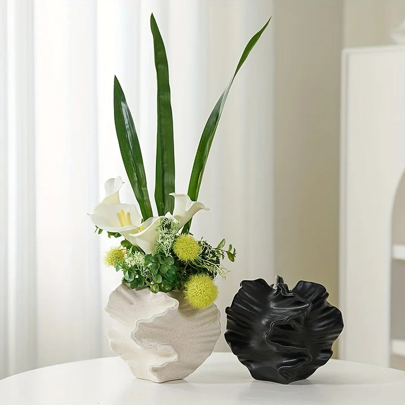 Ceramic Vase Geometric Wavy Patterns Petal Shape Porcelain Crafts Accessories for Flower Arrangement Flower Vase Home Decoration