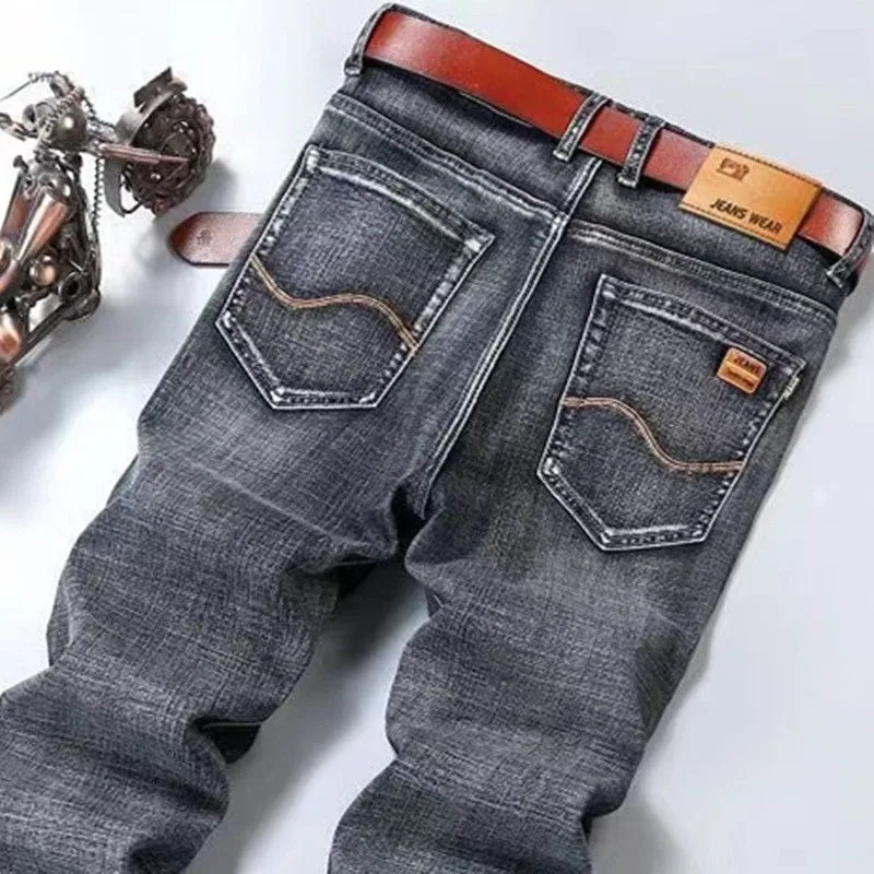 

Men Blue Jeans Stretch Baggy Jeans Long Pants Straight Summer Denim Pants Man Clothing Business Casual Office Thin Slim Solid