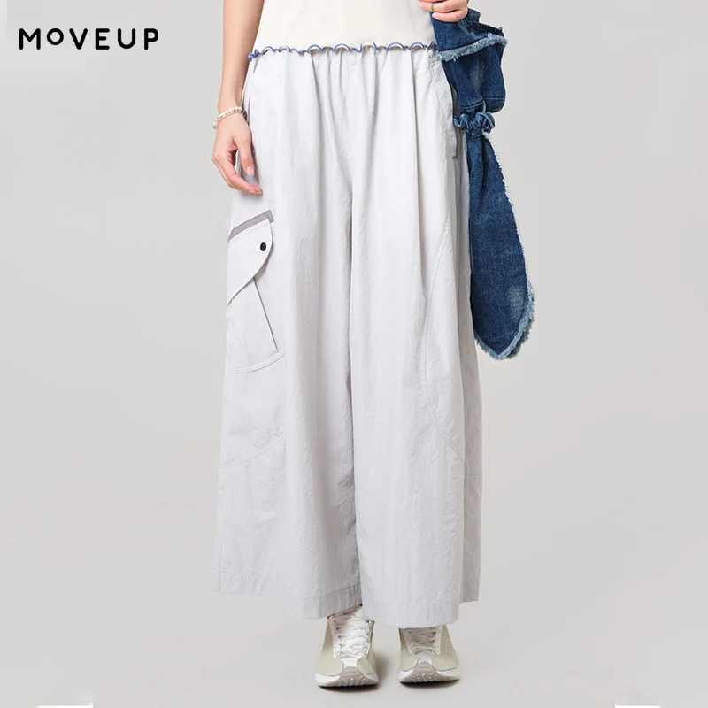 MOVEUP Casual Wide Leg Pants 2026 Summer New Elastic Waist Multi Pocket Contrast Color Casual Loose Trousers For Women 3ELX20115