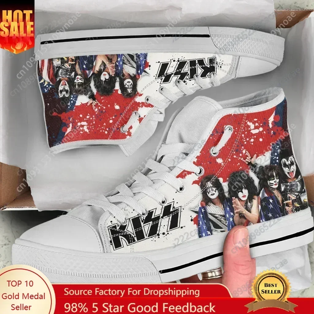 

New Kiss Rock Band Design High Top Canvas Shoes Men Women Casual Classic Sneakers Lace-up Flat Shoes Casual Walkings