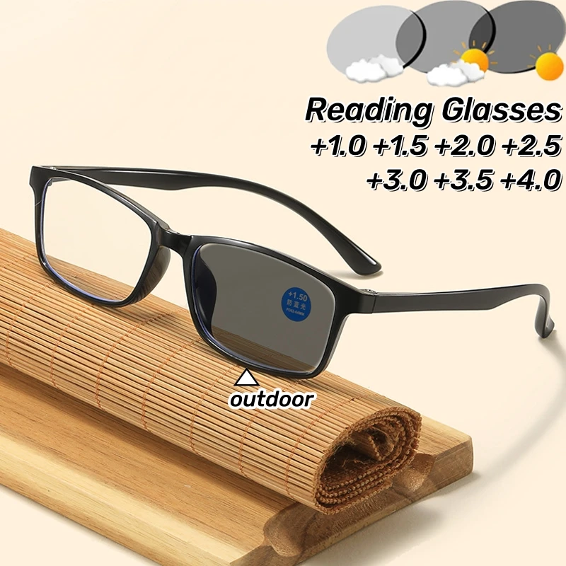 

Full Frame Anti-blue Light Photochromic Presbyopia Eyewear Business Reading Glasses Outdoor High Definition Far Sight Glasses