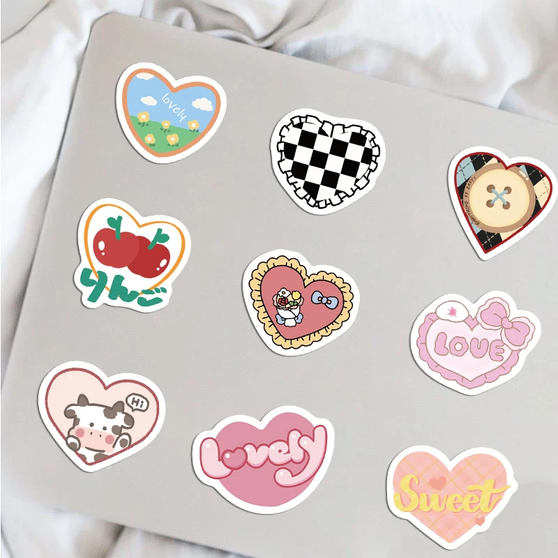 100PCS Cute Cartoon Love Heart Stickers Kawaii Candy Colors Stickers Scrapbooking Diary Stickers School Office Stationery