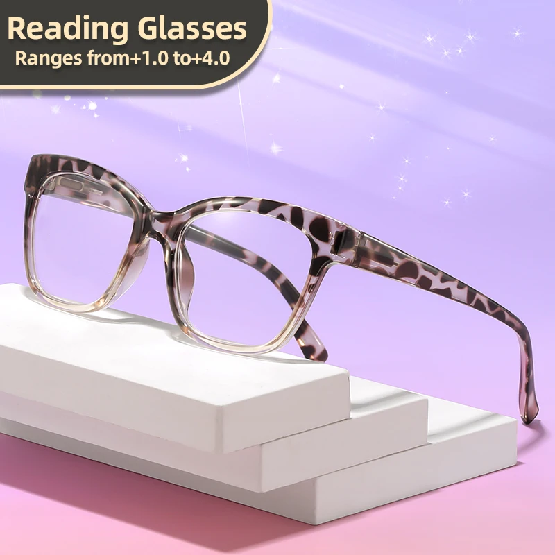 Oyalie Color-Blocked Gradient Reading Glasses with Wide Cat-Eye Frames, Elastic Hinges, Extended Size for Face Shaping, Color-Blocked Gradient Suitable for Various Outfits, Clear Vision, Reading Glasses with Prescription from +1.00 to +4.00 Degrees