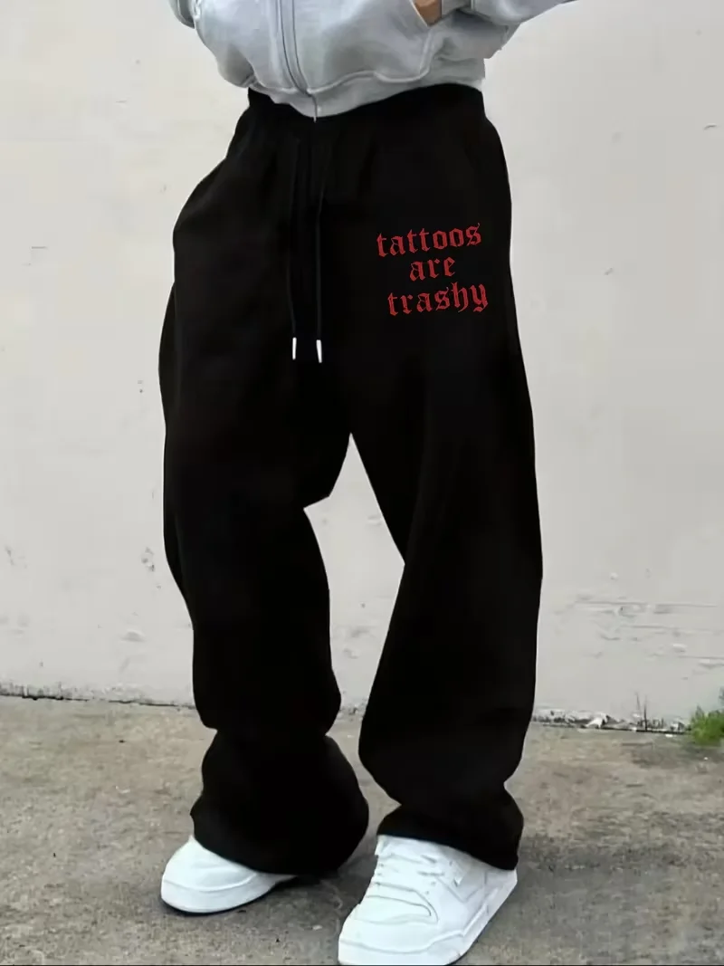 

Татуировки мусорные готические панк-хип-хоп мужские повседневные широкие брюки свободные осенне-зимние прямые брюки брюки спортивные штаны для бега