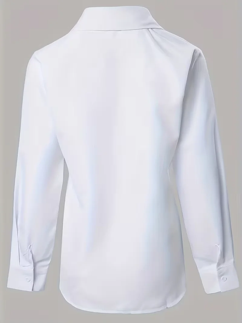 Plus Size Solid Long Sleeve Shirt, Elegant Embroidery Hollow-out Blouse for Commute Vacation