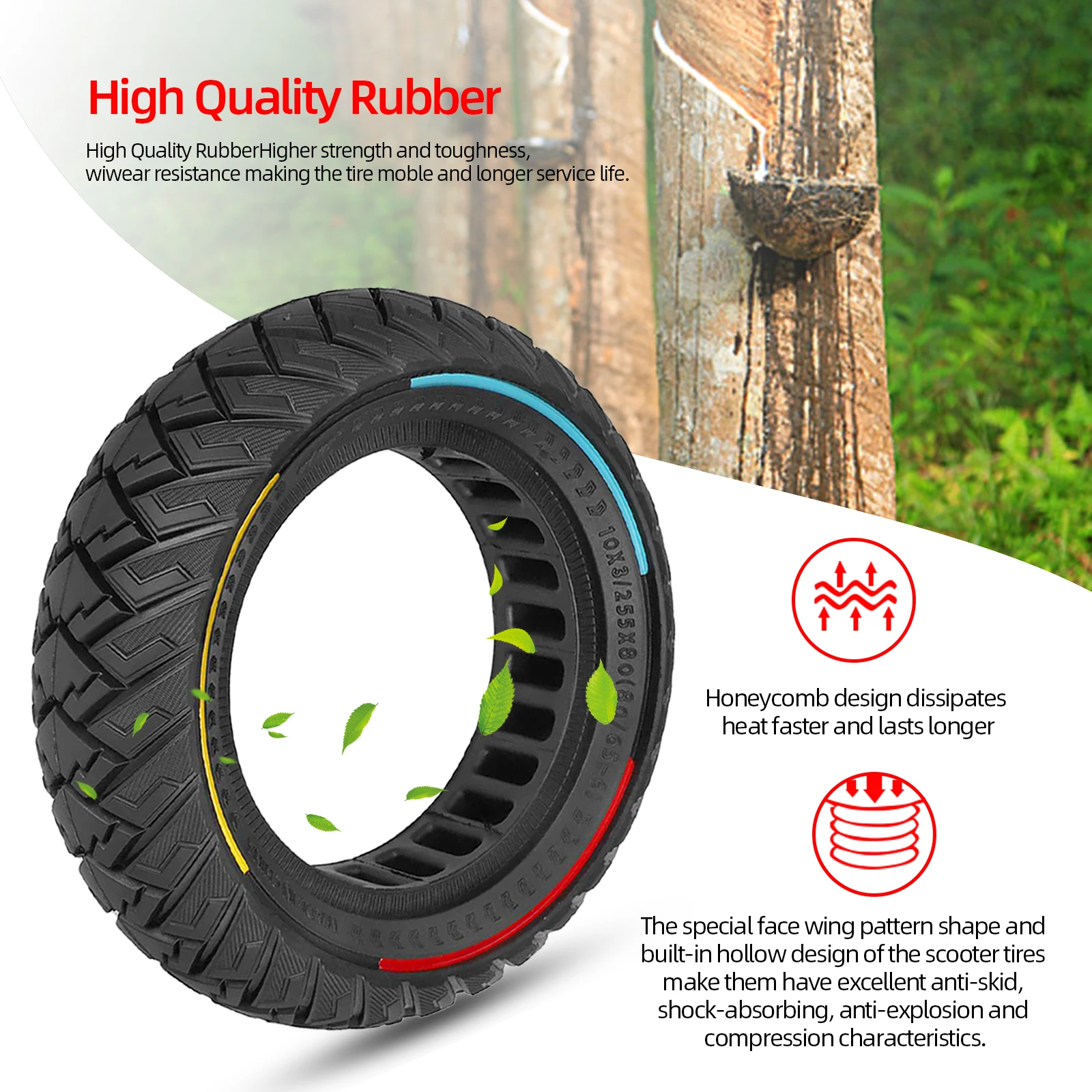 Ulip-10 Inch Off-Road Solid Tire, 255x80 (80/65-6) Tire for Zero 10X, KUGOO M4 Pro, Kaabo Mantis 10 Electric Scooter Tires Parts