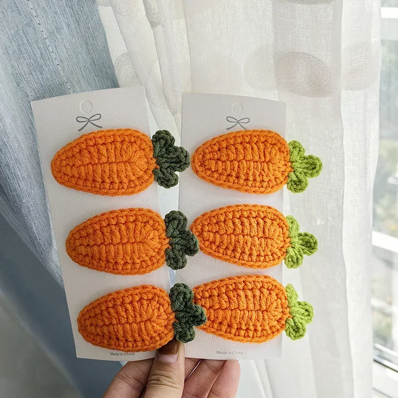 1 pcs Handmade Knitting Cute Fruit Hair Clips Carrot Barrettes Hairpins Kawaii for Girls  Knitted Patterns Headwears