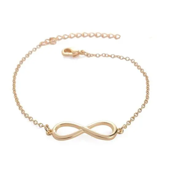 Simple Cute Love Infinite Infinity Bracelet Knot Horizontal Sideways Number Figure 8 Eight Charm for Couples Women Friendship