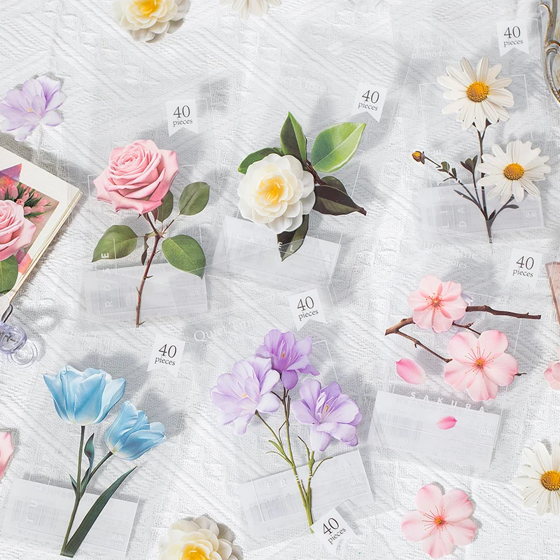 40 stks Bloempatroon Memo Materiaal Gemak Sticker Collage Junk Journal Achtergrond Decoratief Papier DIY Scrapbook Benodigdheden