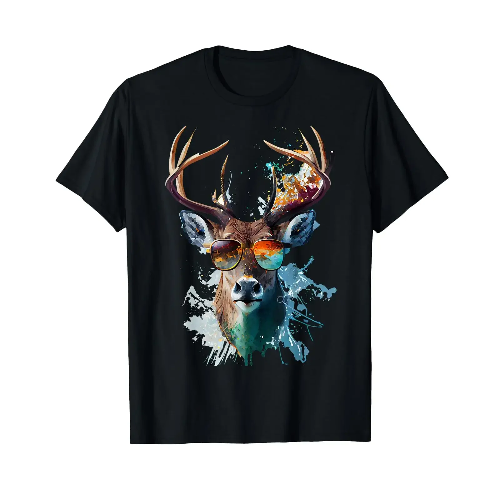 Stag Head T Shirt black vintage Washed Versatile Casual fashion Soft Stretched graphic Top For Everyday Wear Unisex Slightly