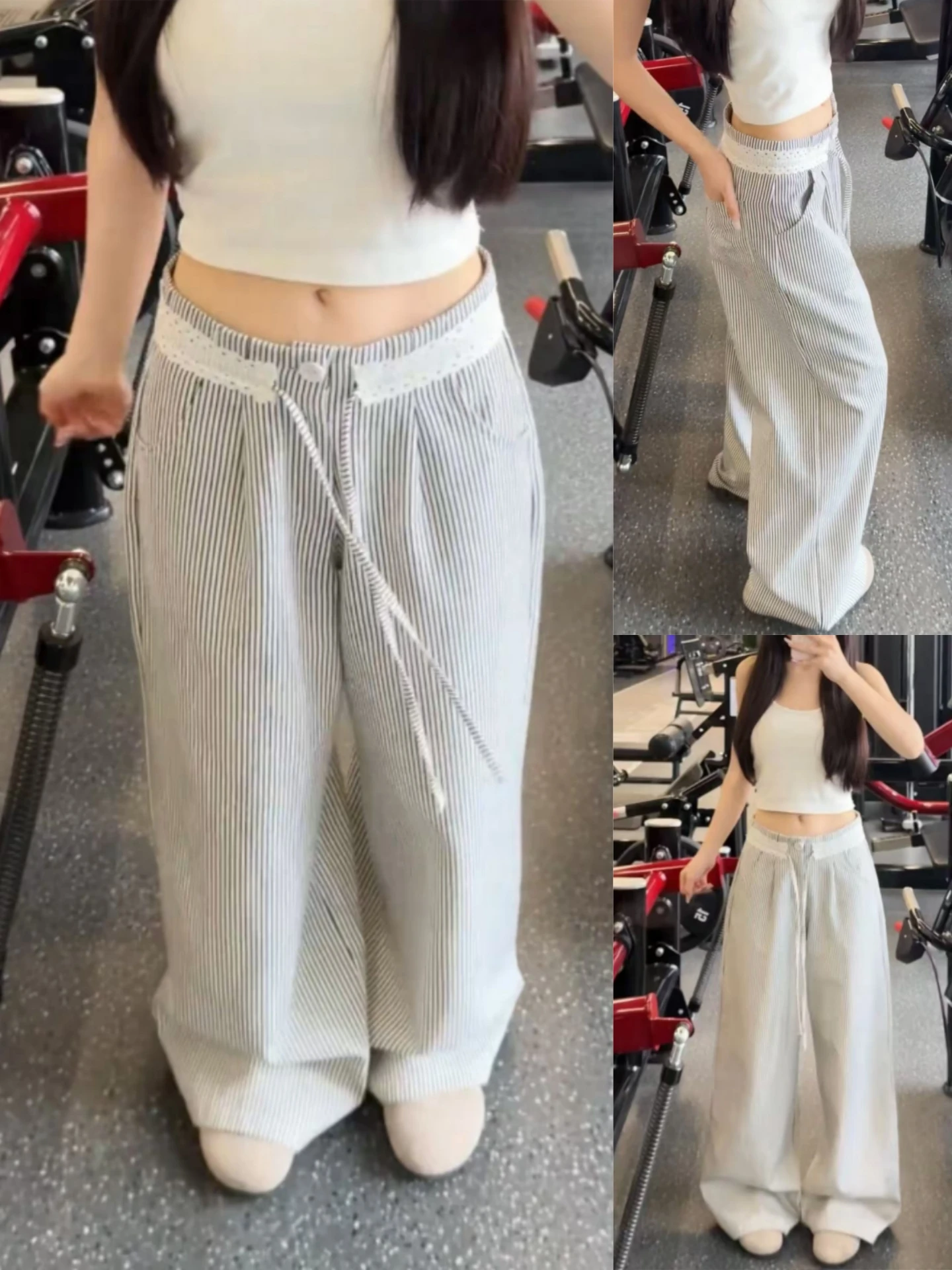 

Summer Thin High Waist Loose Wide Leg Pants Women's Casual Straight Stripe Design Sense Slimming Effectiveness Leisure Pants