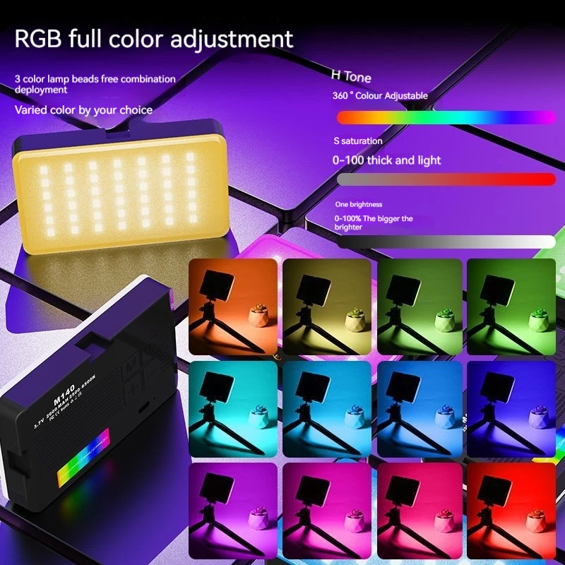 كاميرا صغيرة قابلة لإعادة الشحن M140 كاملة الألوان RGB للتصوير الفوتوغرافي ملء الضوء LED المحمولة الهاتف المحمول صورة شخصية البث المباشر الفيديو الضوئي