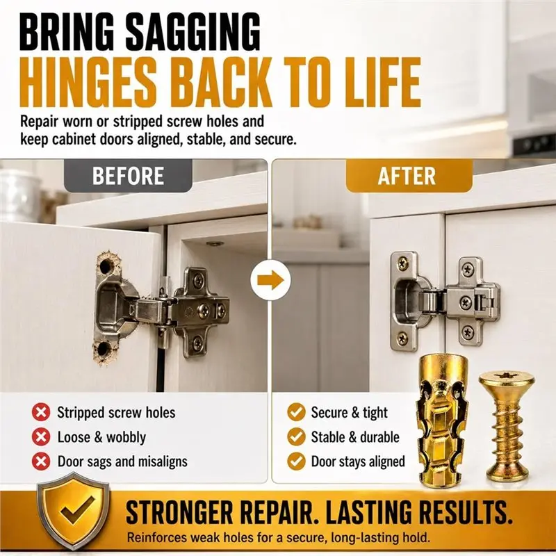 ABGH-Short Expansion Screw Set 100PCS For Cabinet Hinge Repair Thread Repair Screws For Tile Stone Wood For Cabinet Hinge Repair