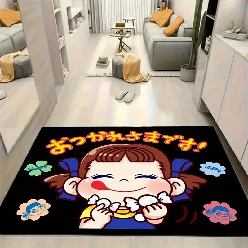 2D Flat Peko Chan Milky Candy Girl Cartoon Flannel Door Mat Non Slip Japanese Anime Rug For Kids Room Entryway Floor