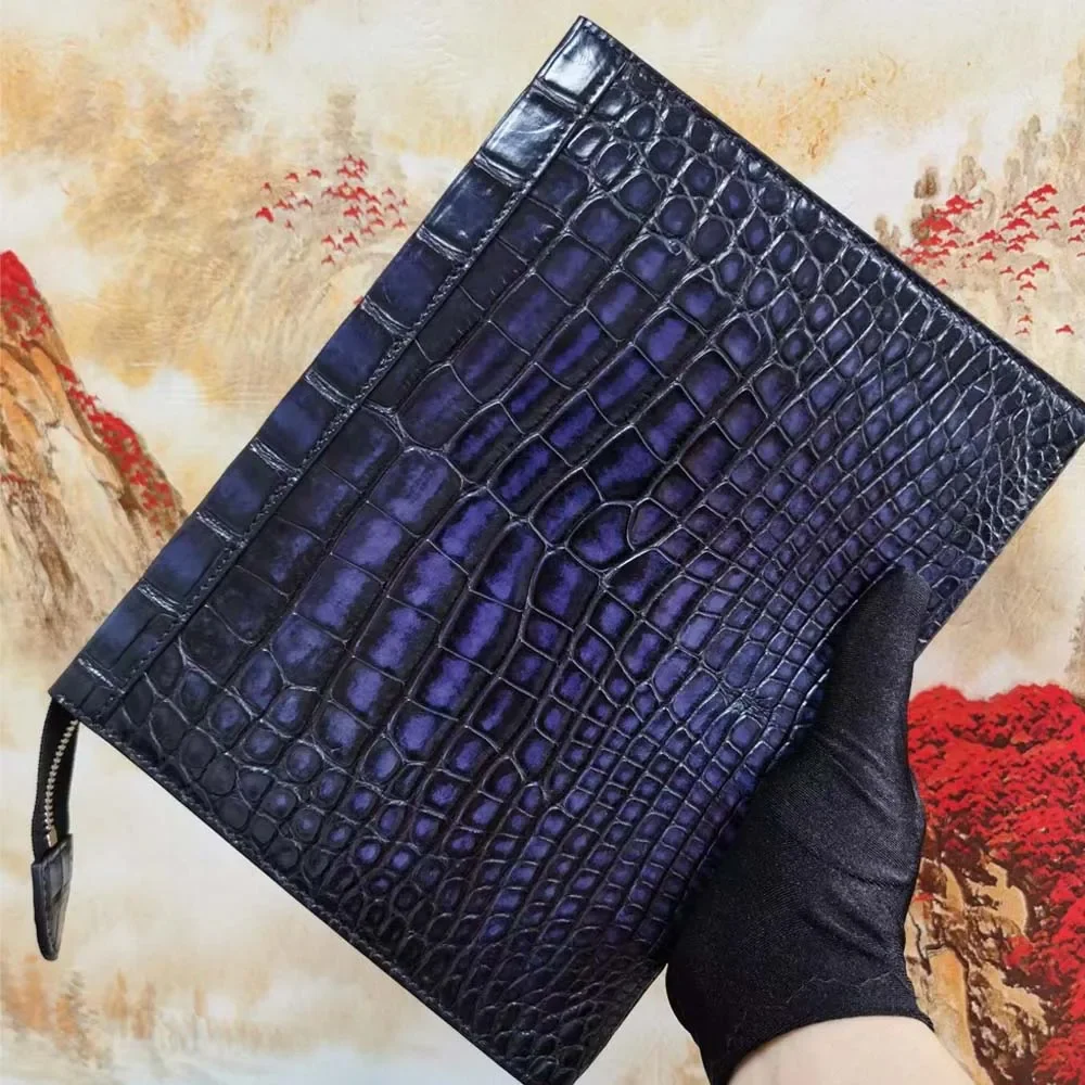yingshang men  male crocodile leather bag men crocodile  brunsh color rubbing color blue men hand view 4