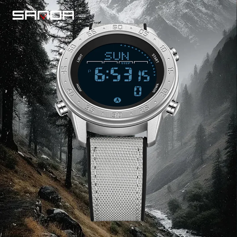 Sanda Men's Outdoor Hiking Compass Waterproof Alarm Clock Metronome Electronic Watch Calorie Pedometer Watch Mountain Hiking