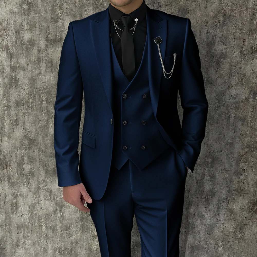 Men's Suit Set 3 Piece Stylish One Button Blazer Vest Pants Elegant Tailored Formal Wedding Business Party Fashion Male Suit