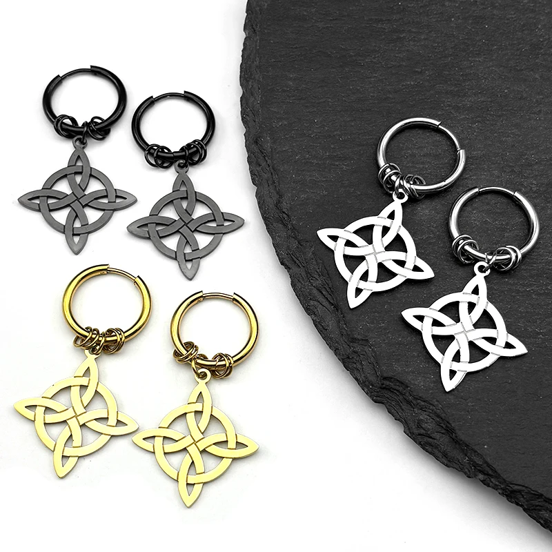 Stainless Steel Witch Knot Amulet Hoop Earrings for Women Men Gold Color Witchcraft Celtic Knot Drop Earrings Lucky Jewelry Gift view 2