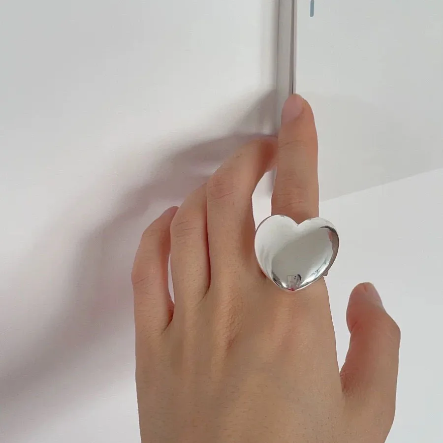 Women's Adjustable Simple Smooth Heart Ring, 925 Sterling Silver