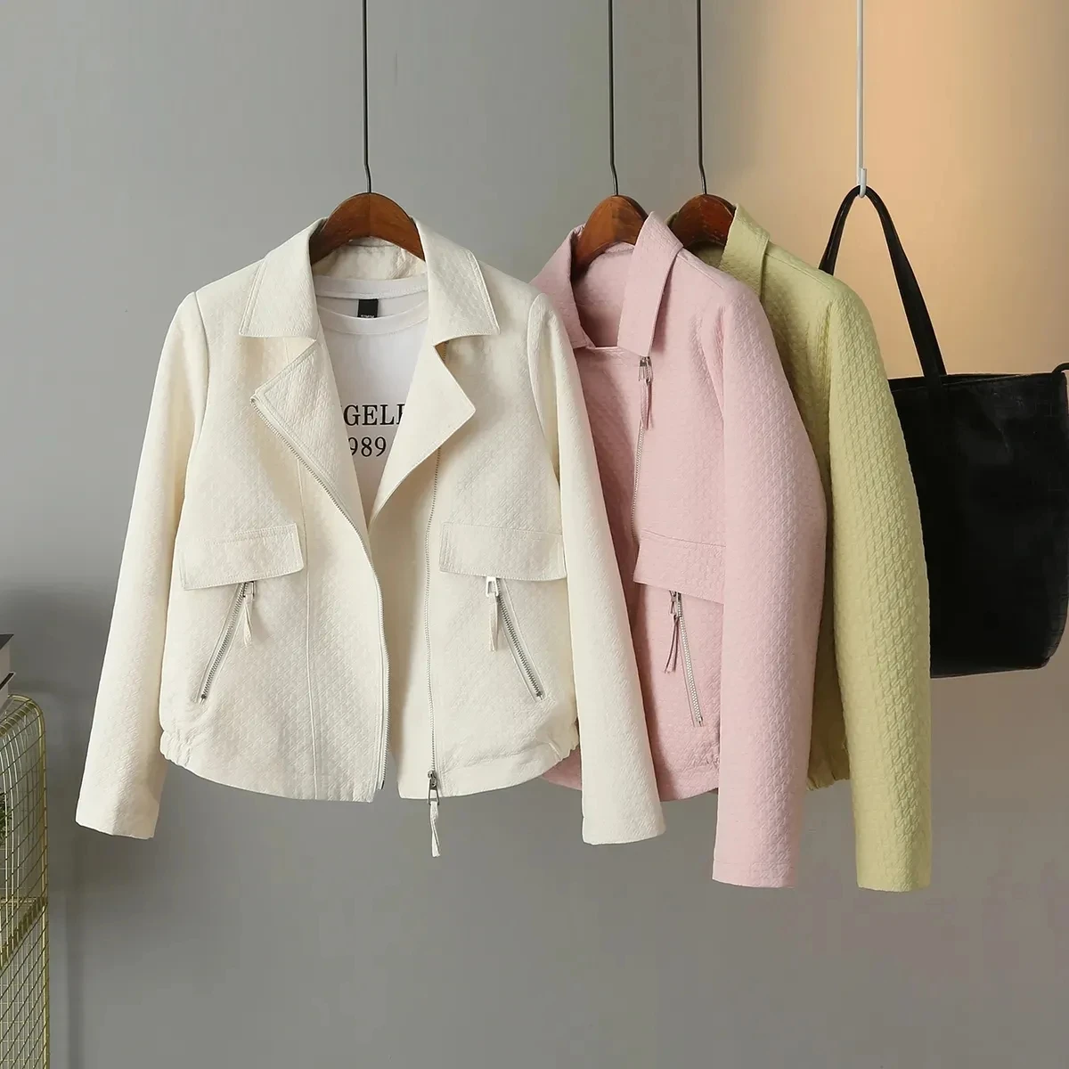 

Jaqueta Feminina Pink Short Suit Collar Jacket Women's Spring and Autumn new Loose Lapel Leisure Jacket Jacket Tide Woman Coat