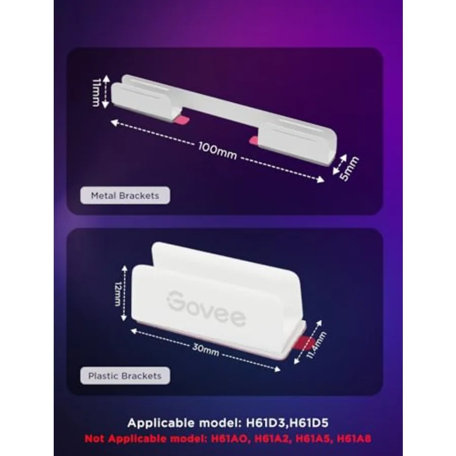 RGBIC Neon Rope Light Plastic and Metal Mounting Brackets for Neon Lights 2 H61D3 and H61D5 and H61D6, RGBIC Rope Light Clips,