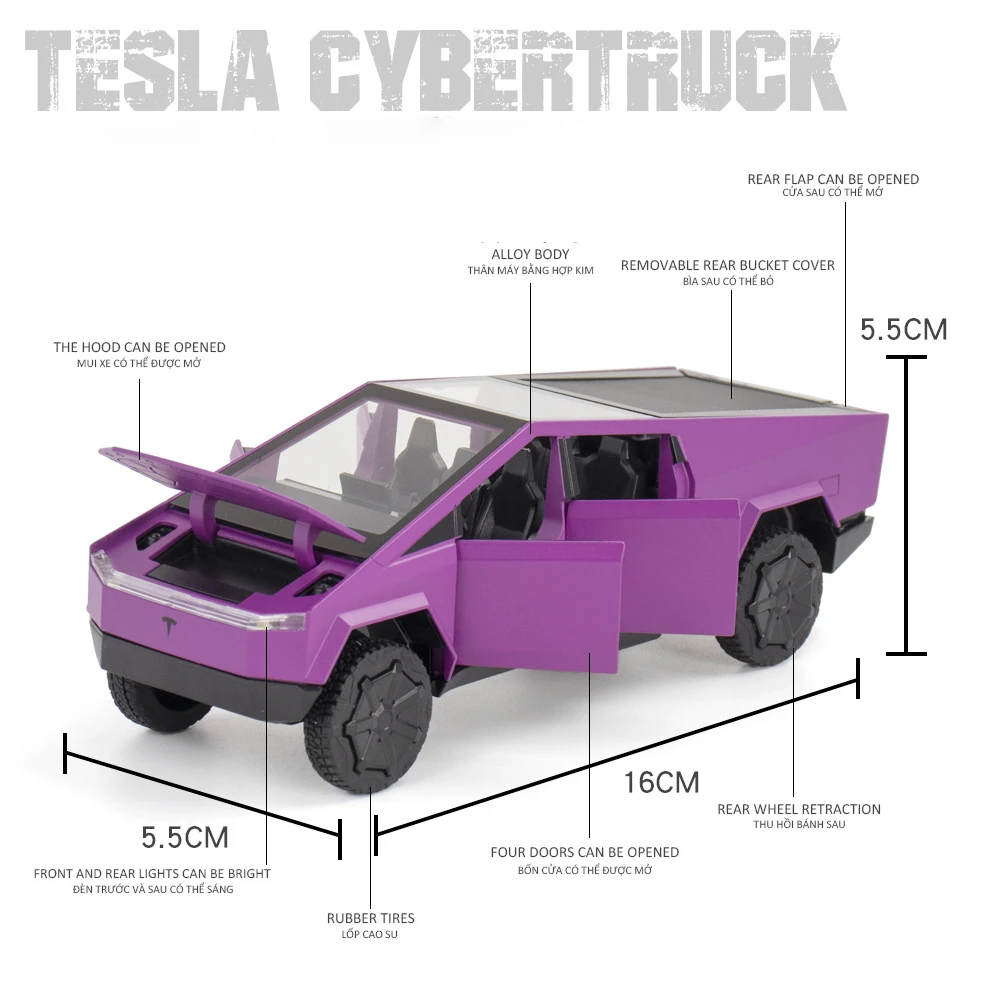 1:32 Tesla Cybertruck Pickup pressofusi in lega e veicoli giocattolo modello di auto giocattolo in metallo collezione di suoni e luci giocattolo per